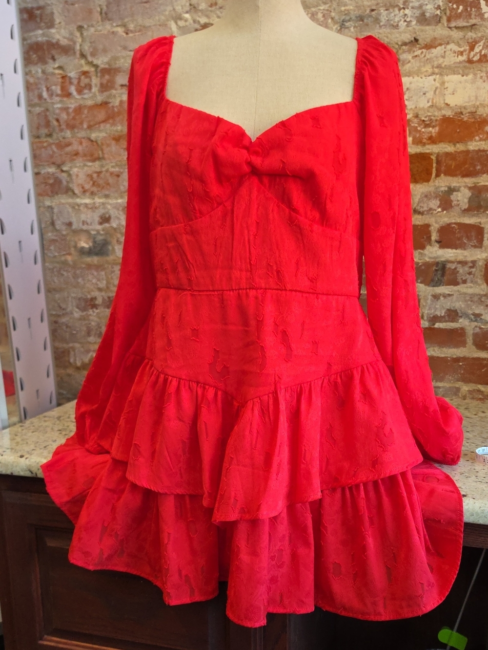 Francesca's Collections Red Tiered Long-Sleeve Mini Dress